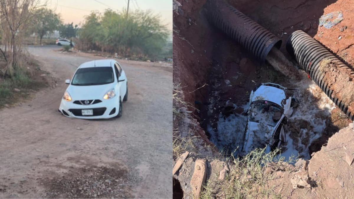 Socavón de tres metros de profundidad se traga un auto en Cajeme, Sonora