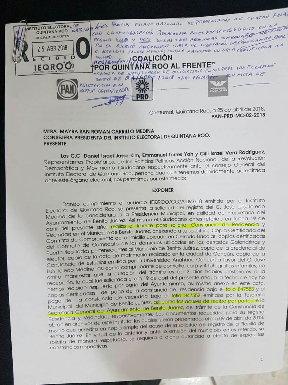 Vuelve a registrar Frente a "Chanito"; le asiste la legalidad