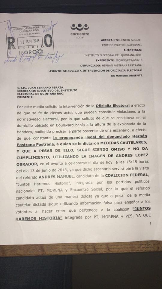 PES pide acción urgente contra Hernán Pastrana por aparecerse en evento de AMLO