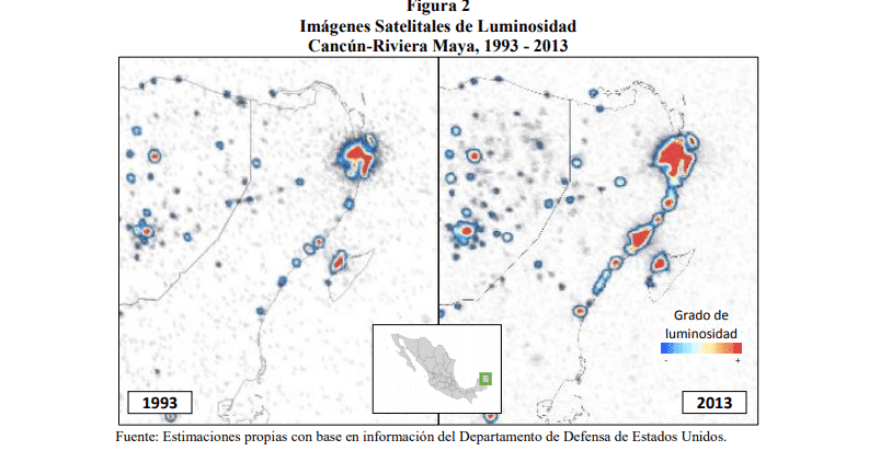 Miden desarrollo turístico con luminosidad fotografiada desde el espacio