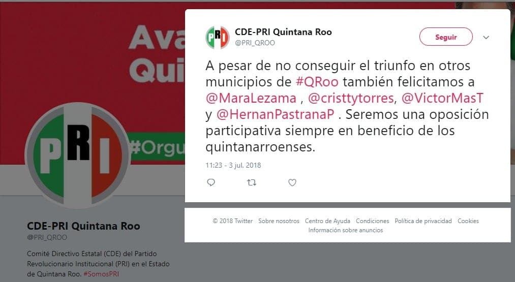 PRI Q. Roo reconoce como triunfadora a Cristina Torres