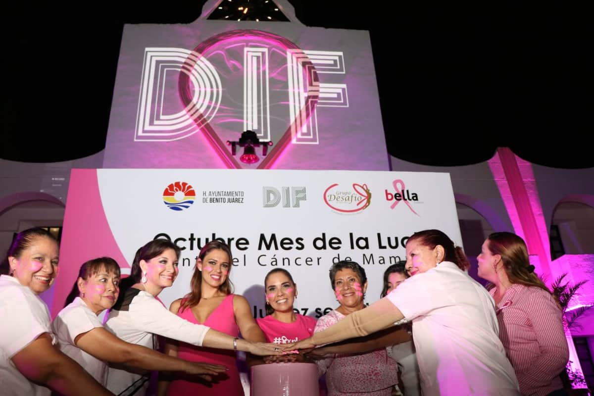 En la lucha contra el cáncer de mama, Mara Lezama enciende iluminación rosa