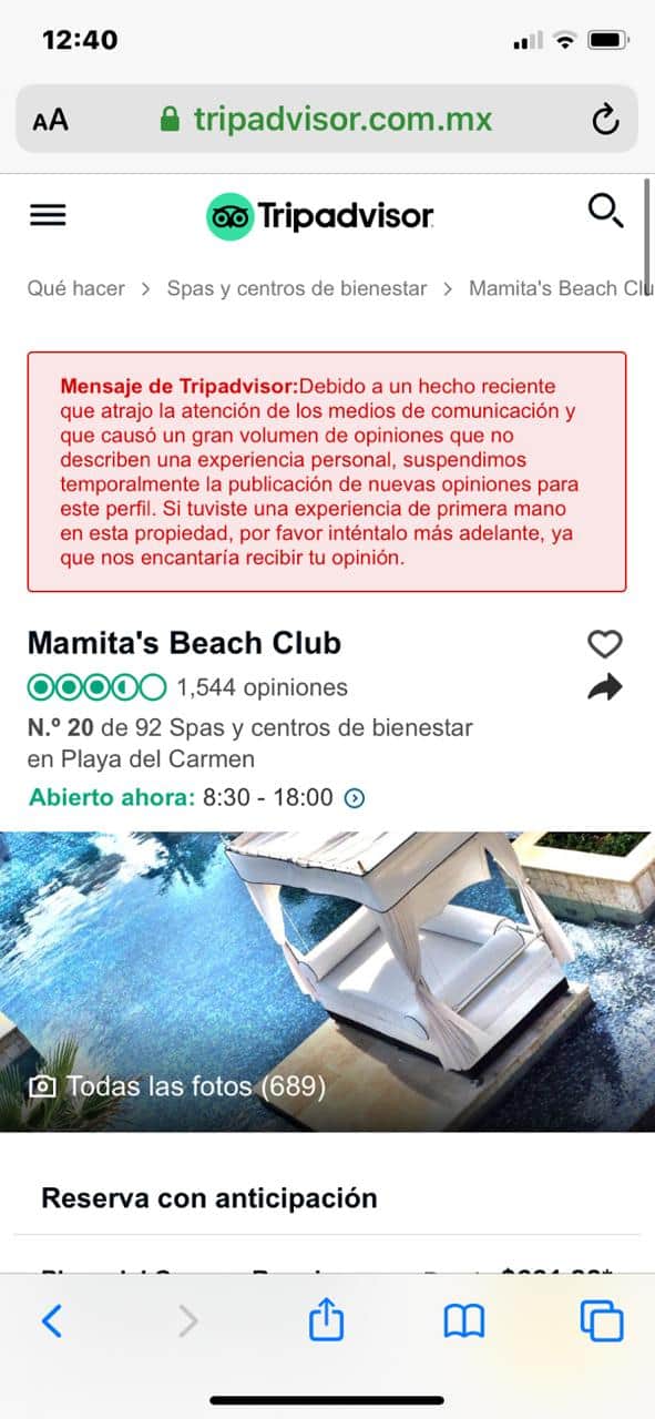 'Congelan' reseñas de Mamita's ante oleada de críticas por restringir acceso a playa