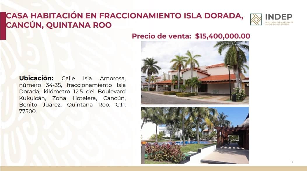 Anuncia AMLO subasta de residencia de Isla Dorada en zona hotelera de Cancún