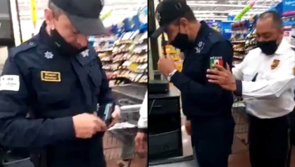 Video: 'Cachan' a policía robando en tienda de autoservicio en Neza