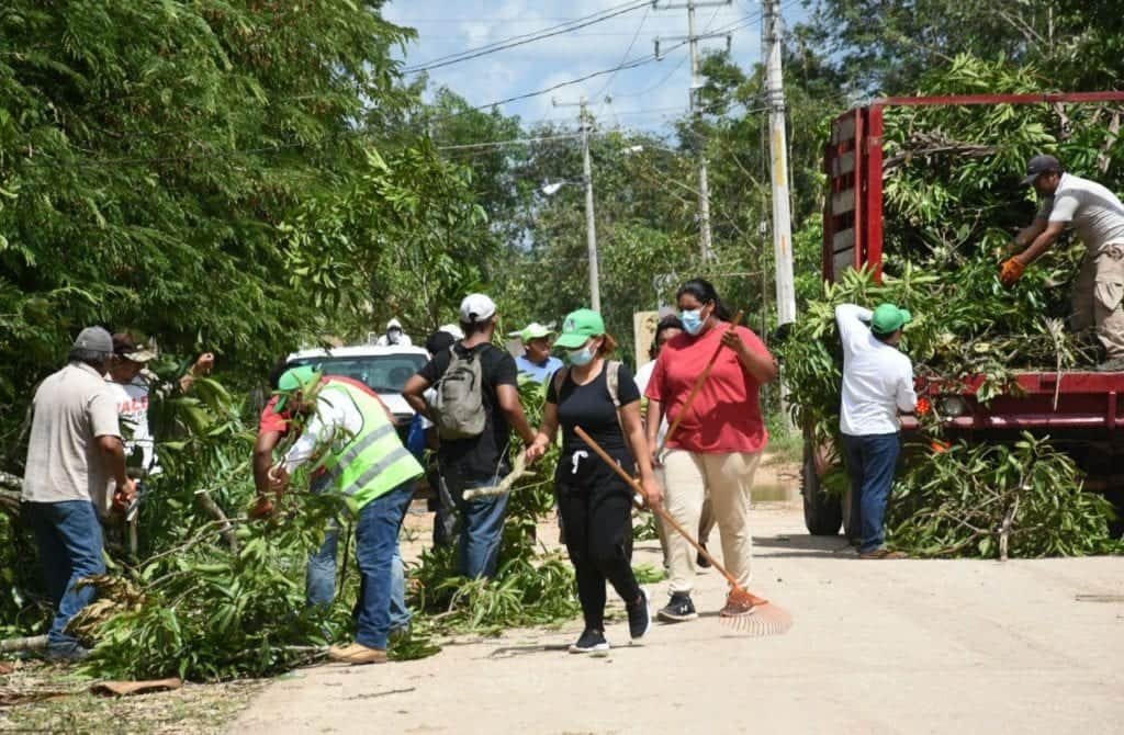Limpian y rehabilitan calles en Leona Vicario tras el paso del huracán “Delta”