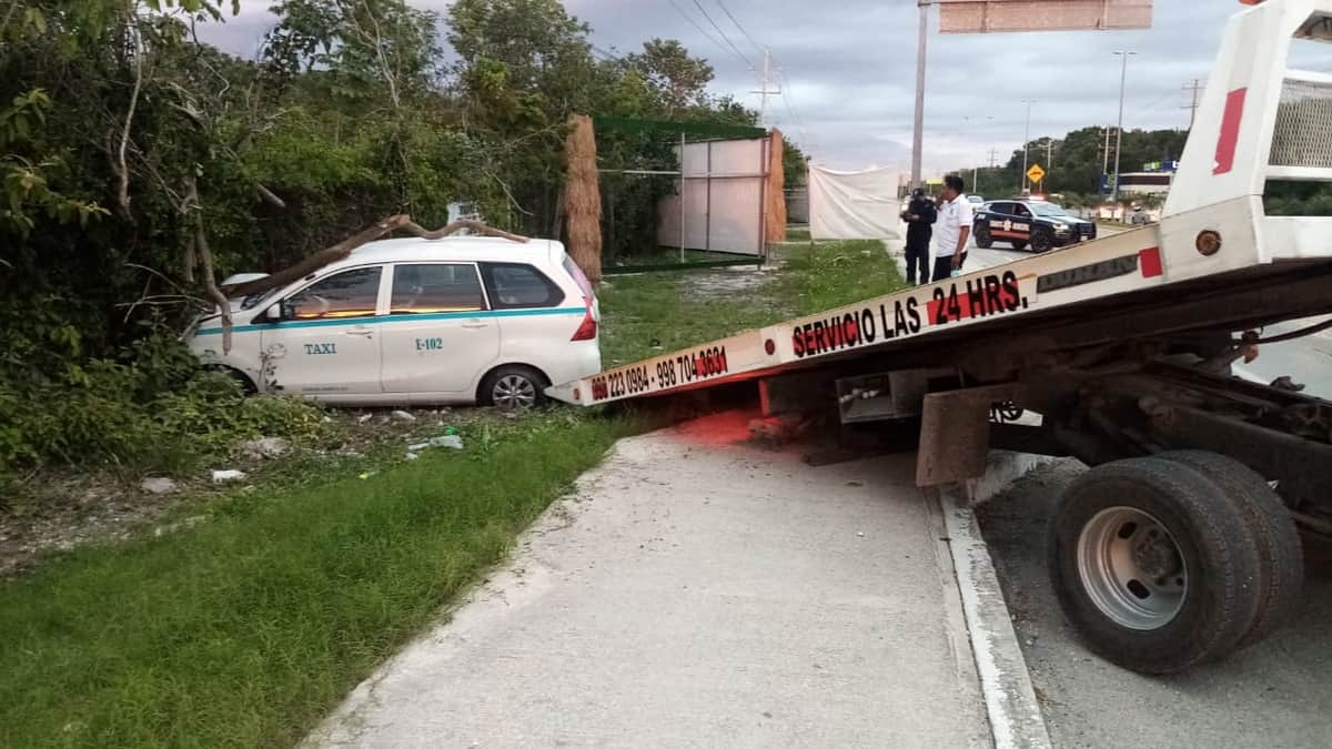 Taxista choca contra un árbol y abandona vehículo
