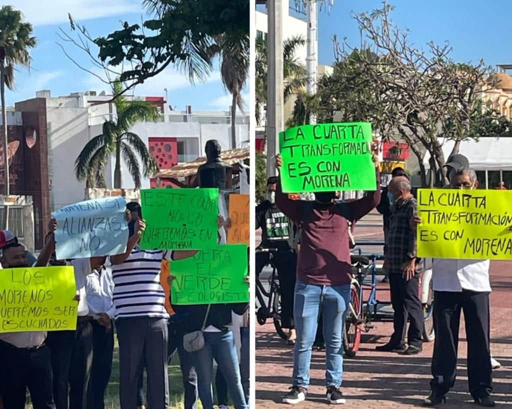 ¡Rechazan alianza con PT y el Verde! Integrantes de MORENA protestan en Playa del Carmen