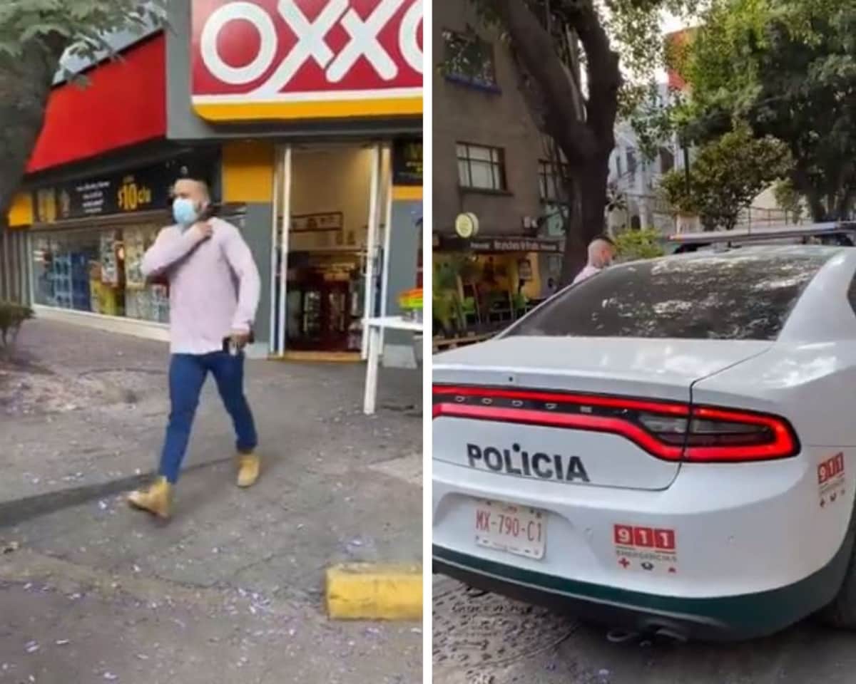 Video: Captan a policía sin uniforme usando patrulla para ir a un Oxxo, estaba mal estacionado