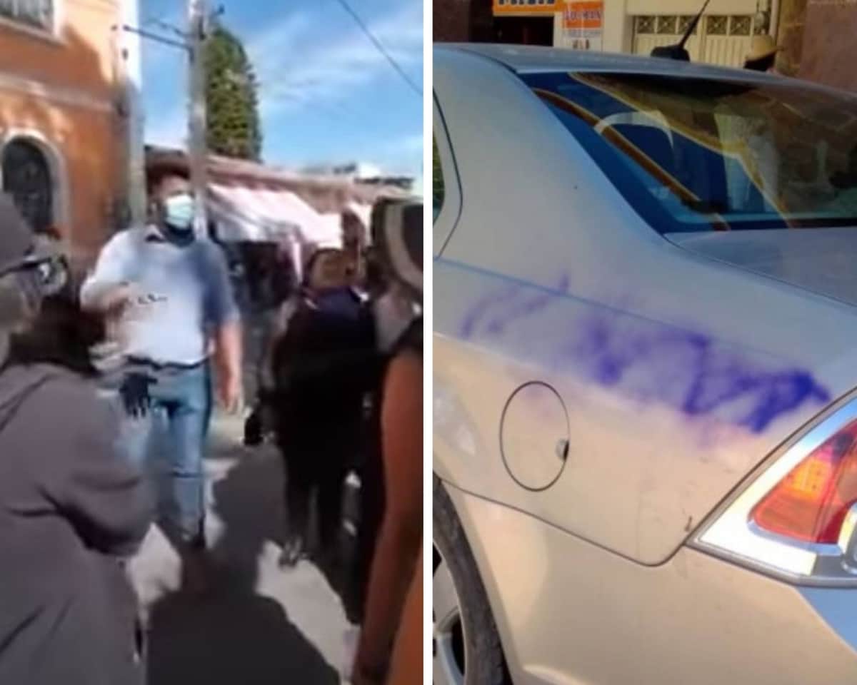 Video: Feministas le grafitean el auto a un hombre, él las enfrenta