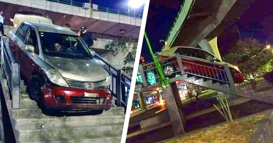 ¡México mágico! Taxista intenta cruzar puente peatonal... pero con todo y auto