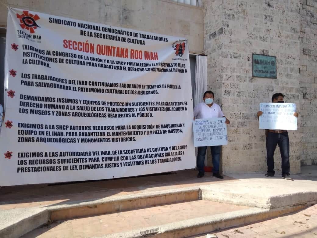 Se suman trabajadores del INAH en Quintana Roo a una protesta nacional