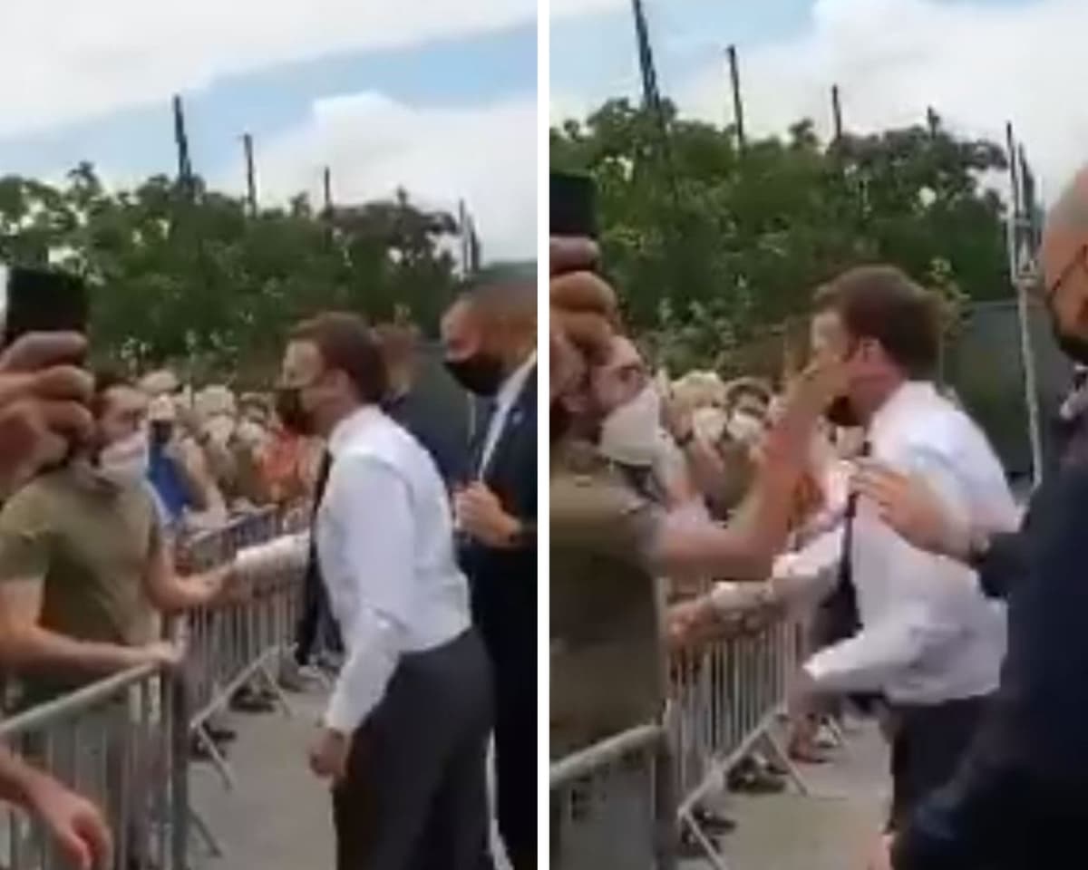 VIDEO: Captan momento en que un hombre cacheteó al presidente de Francia durante visita