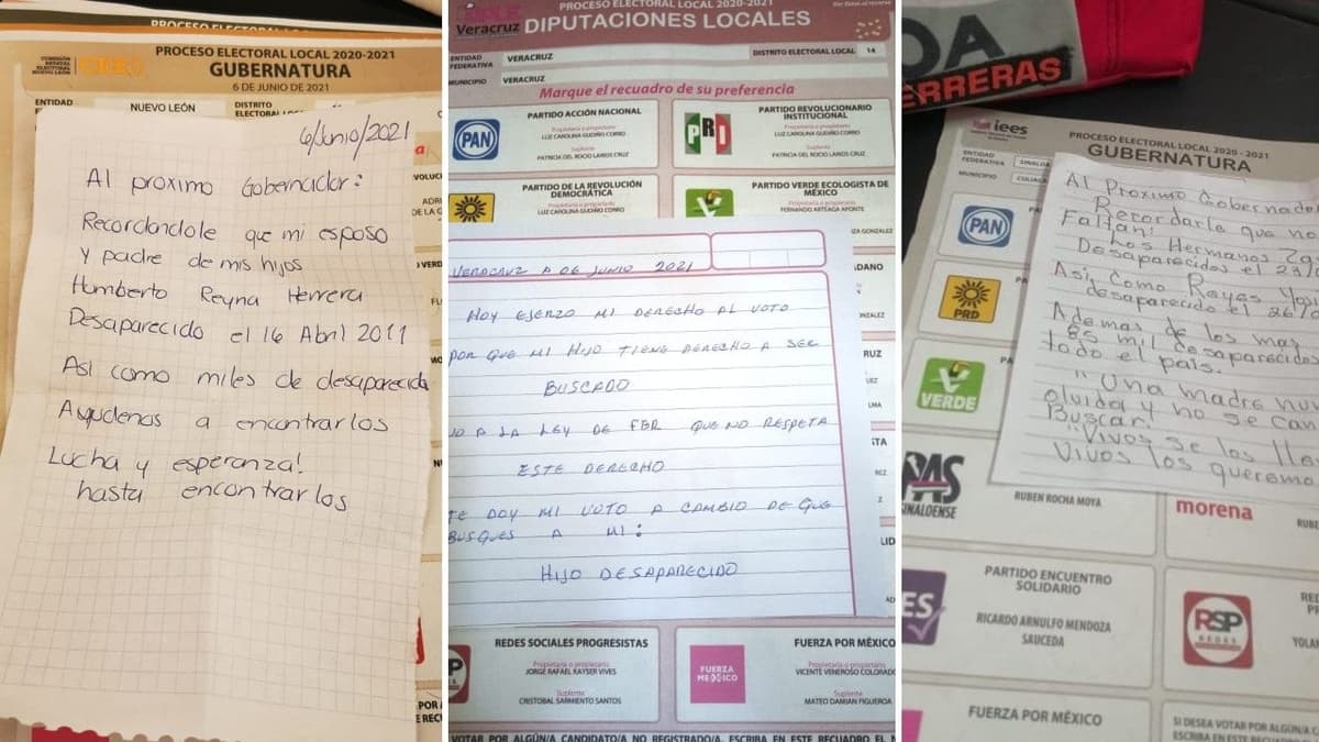 Familiares de desaparecidos protestan con cartas en las urnas dirigidas a los próximos mandatarios