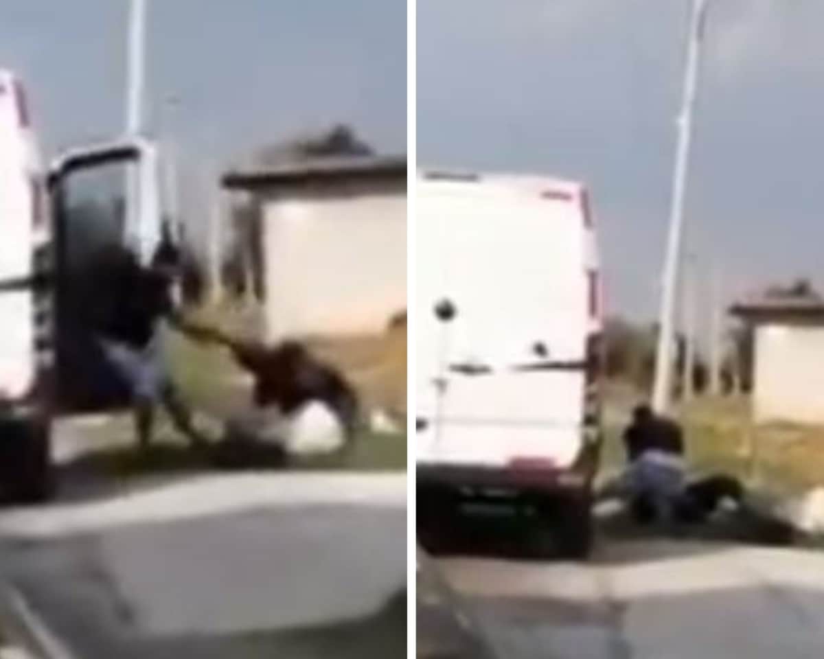 Video: Captan a hombre agrediendo a mujer en una carretera, la ahorcó y la arrastró