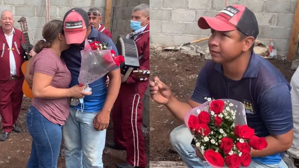 VIRAL: Albañil pide matrimonio a su novia con ayuda de sus amigos de obra