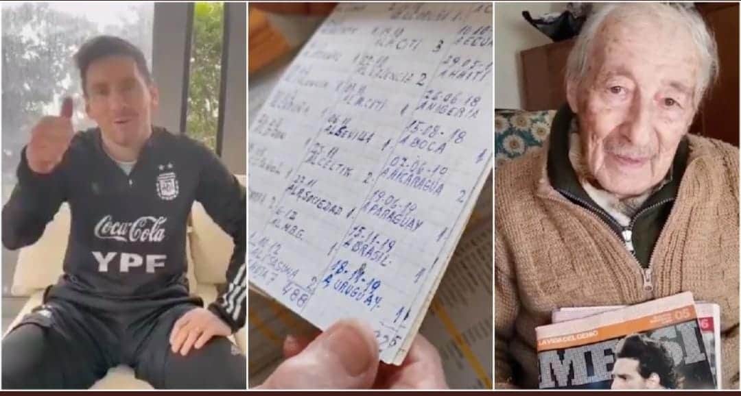 Video: Messi saluda a su fan de 100 años, que anota todos sus goles a mano