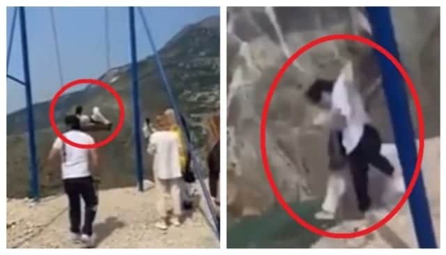 VIDEO: ¡Aterrador! Columpio se rompe y mujeres salen volando y caen 'al vacío'