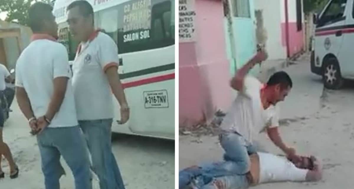 VIDEO: Se agarran a golpes combistas de Cancún, uno de ellos queda inconsciente