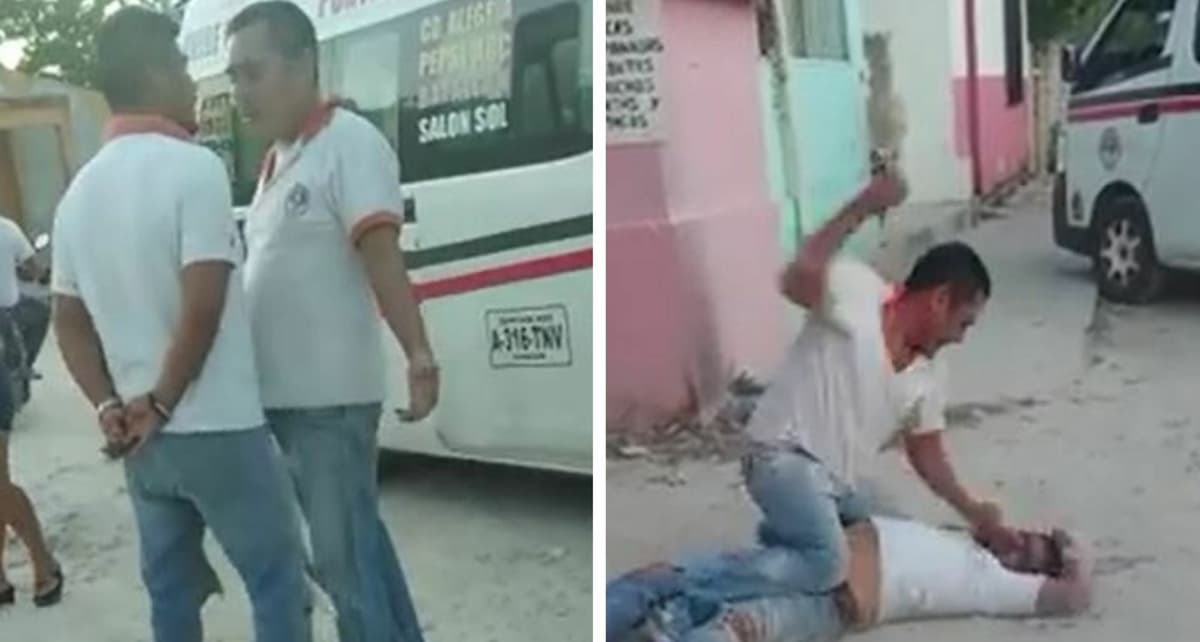VIDEO: Se agarran a golpes combistas de Cancún, uno de ellos queda inconsciente