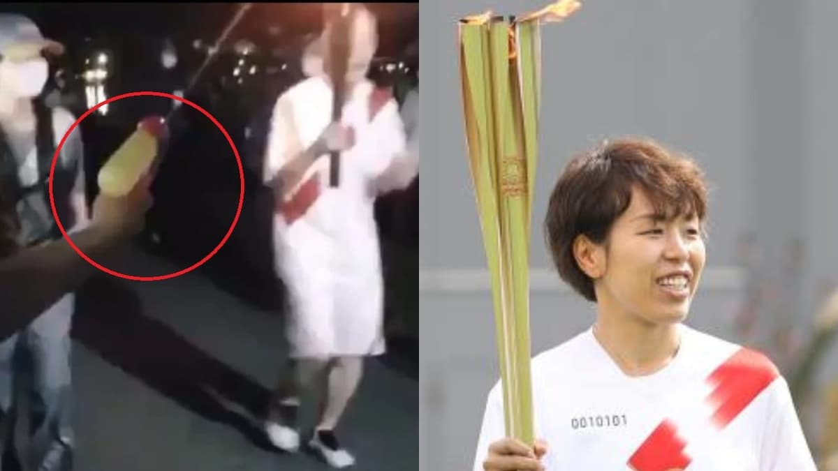 VIDEO: Mujer intenta apagar la Antorcha Olímpica con su pistola de agua