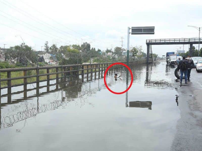 El 'hombre socavón': se sumerge en el agua para hacerlo notar a automovilistas