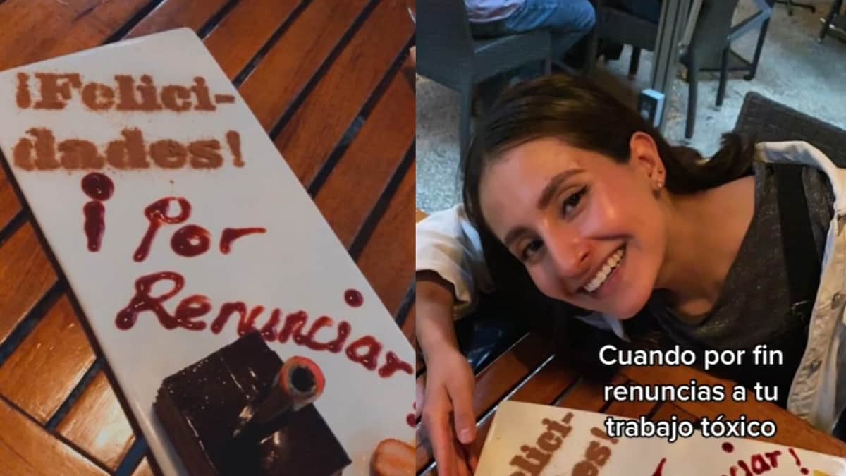Trabajo tóxico: mujer renuncia y celebra junto a su familia con pastel