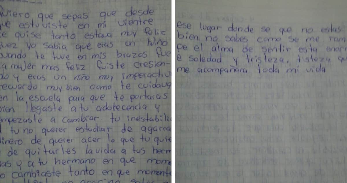 Madre le escribe carta a su hijo feminicida: 'No sabes cómo se me rompe el alma'
