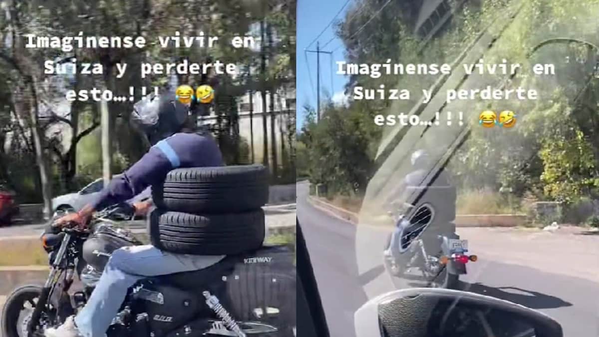 Video: Motociclista sorprende por su ingenio al transportar llantas