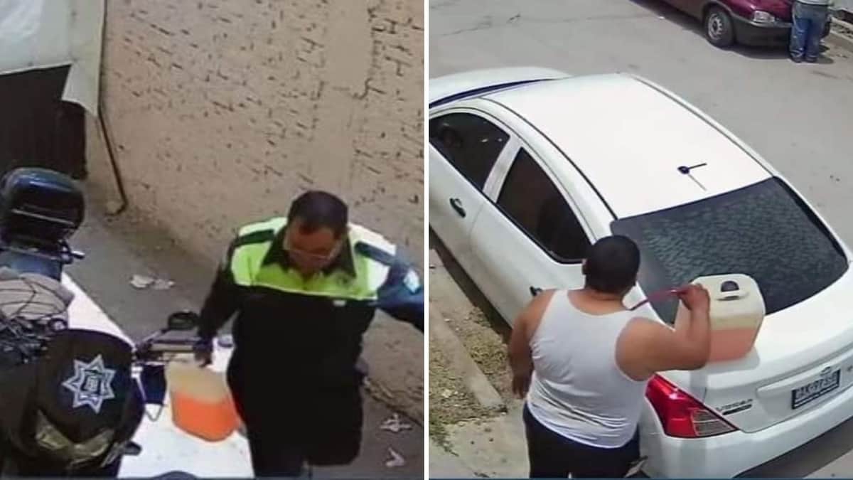 VIDEO: Exhiben a policía de tránsito robando gasolina con una manguera en Durango