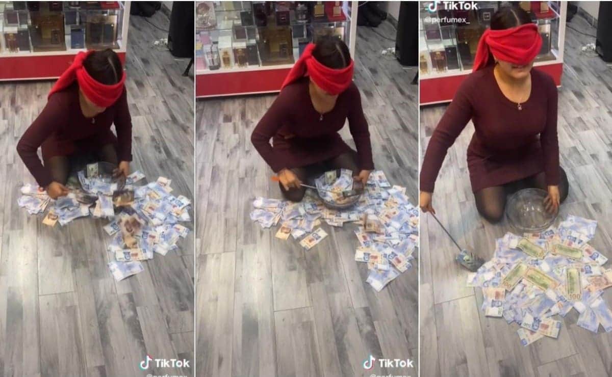 VIDEO: empleados recogen dinero del suelo con ojos vendados, lo que agarren es 'su aguinaldo'