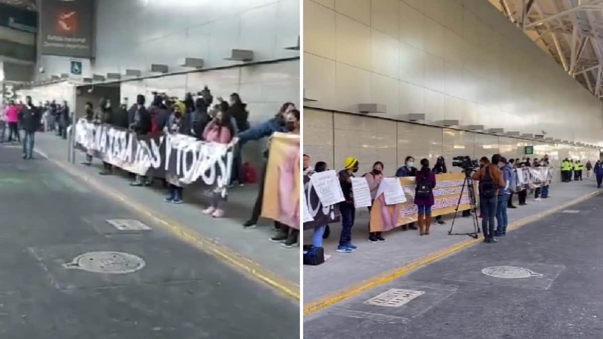 Papás de niños quintanarroenses con cáncer se manifiestan en el AICM