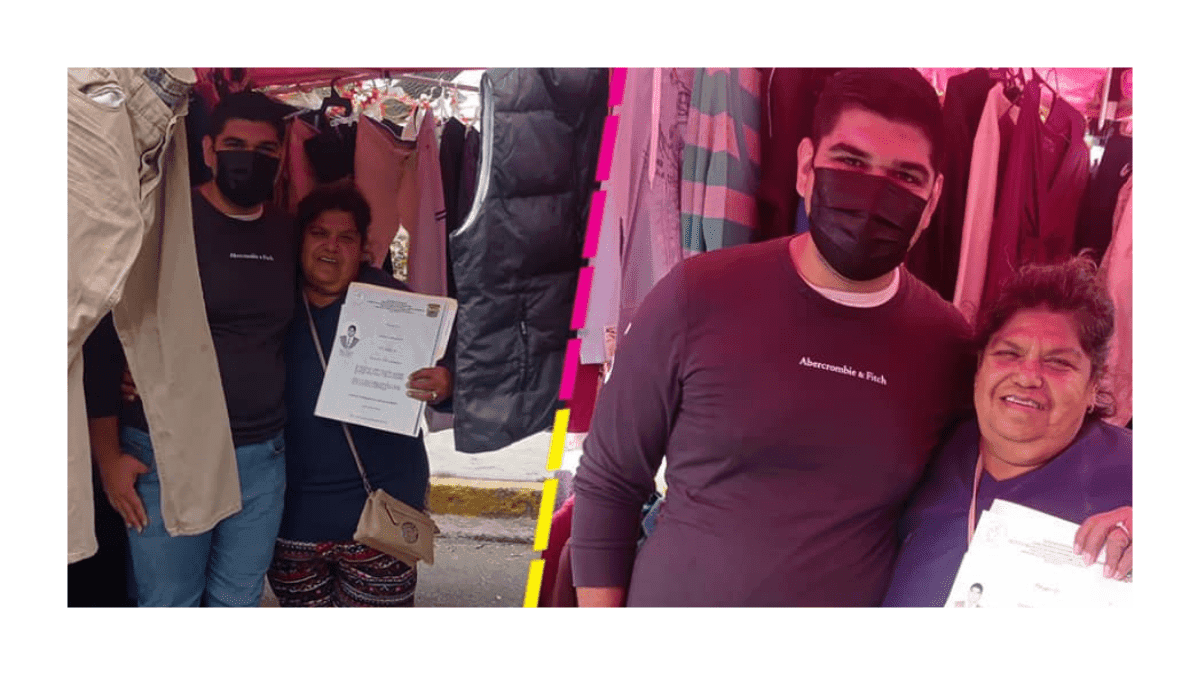 Joven presume que culminó su carrera gracias al puesto de tianguis de su mamá