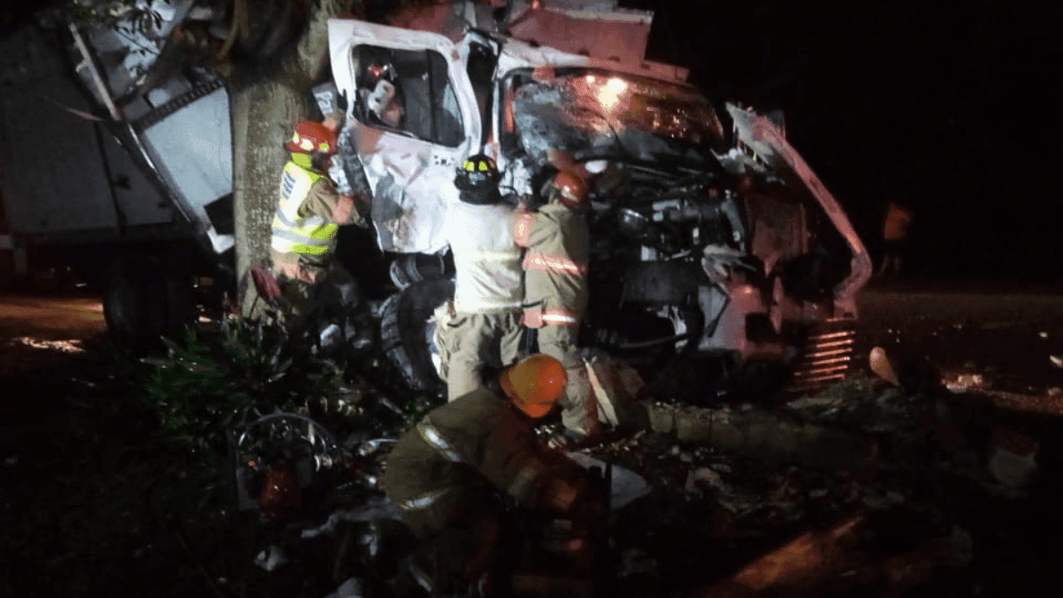 Choque de camión contra árbol en carretera Tulum-Cobá deja a dos personas heridas
