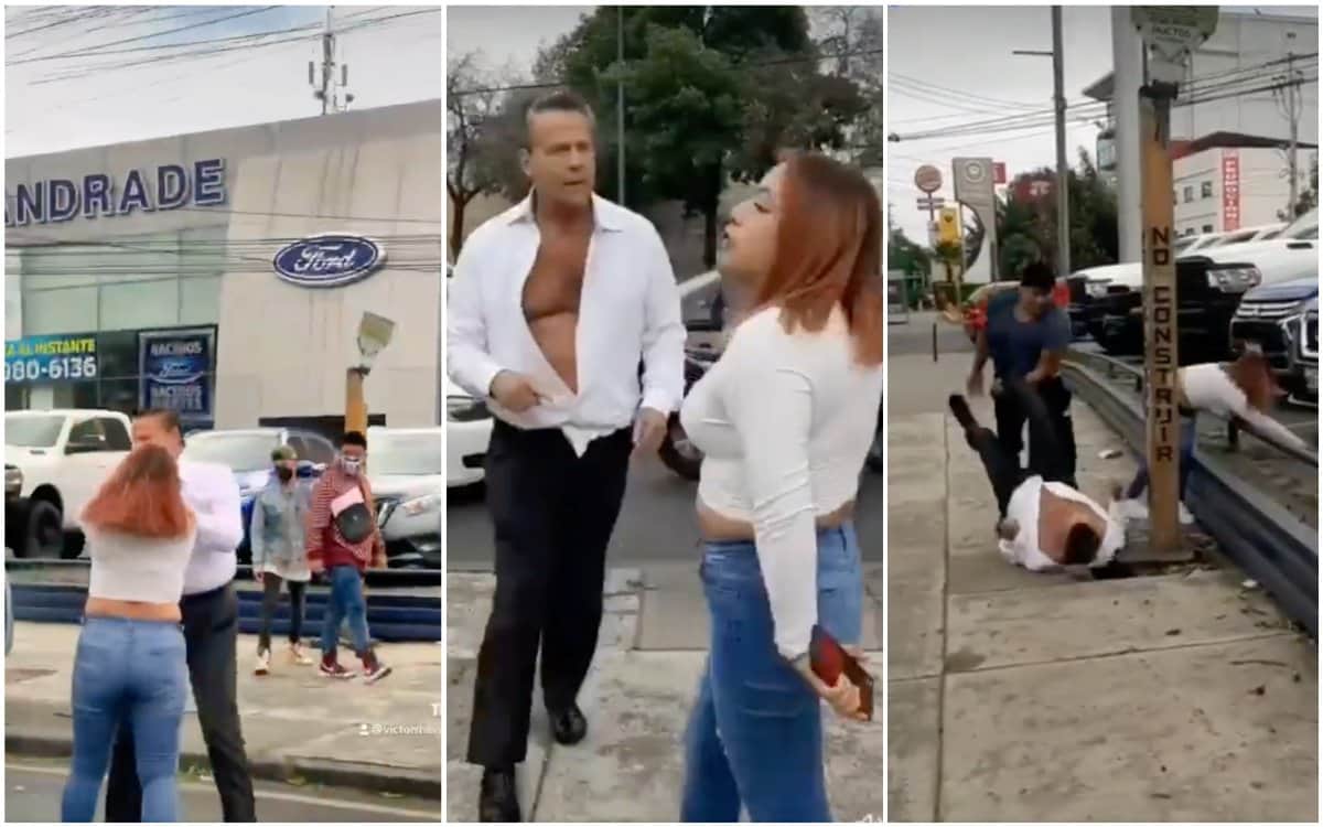 VIDEO: Alfredo Adame se pelea contra mujer en la calle y termina en el suelo dos veces