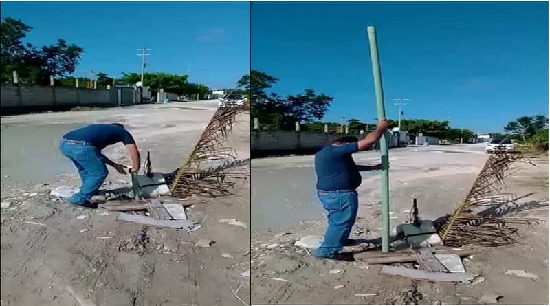 Se abre socavón a mitad de calle en Cozumel