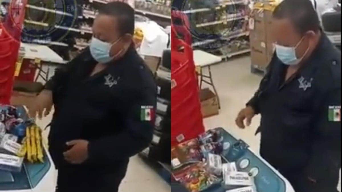 VIDEO: Sorprenden a policía robando en supermercado
