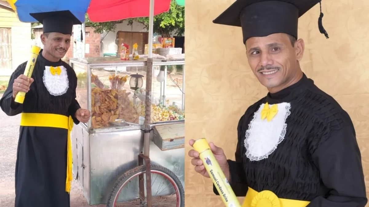Hombre se gradúa en Letras de la universidad a sus 52 años y vendiendo palomitas de maíz