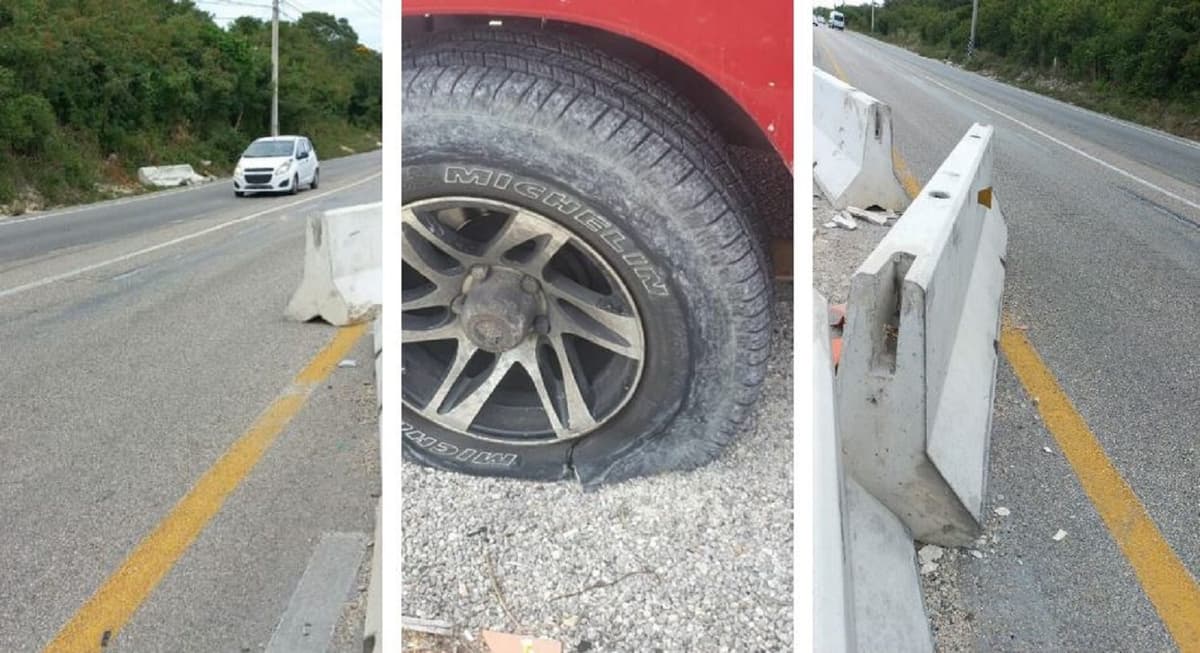 VIDEO: ¡Llanta deshecha! Peligro en barreras de obras del Tren Maya
