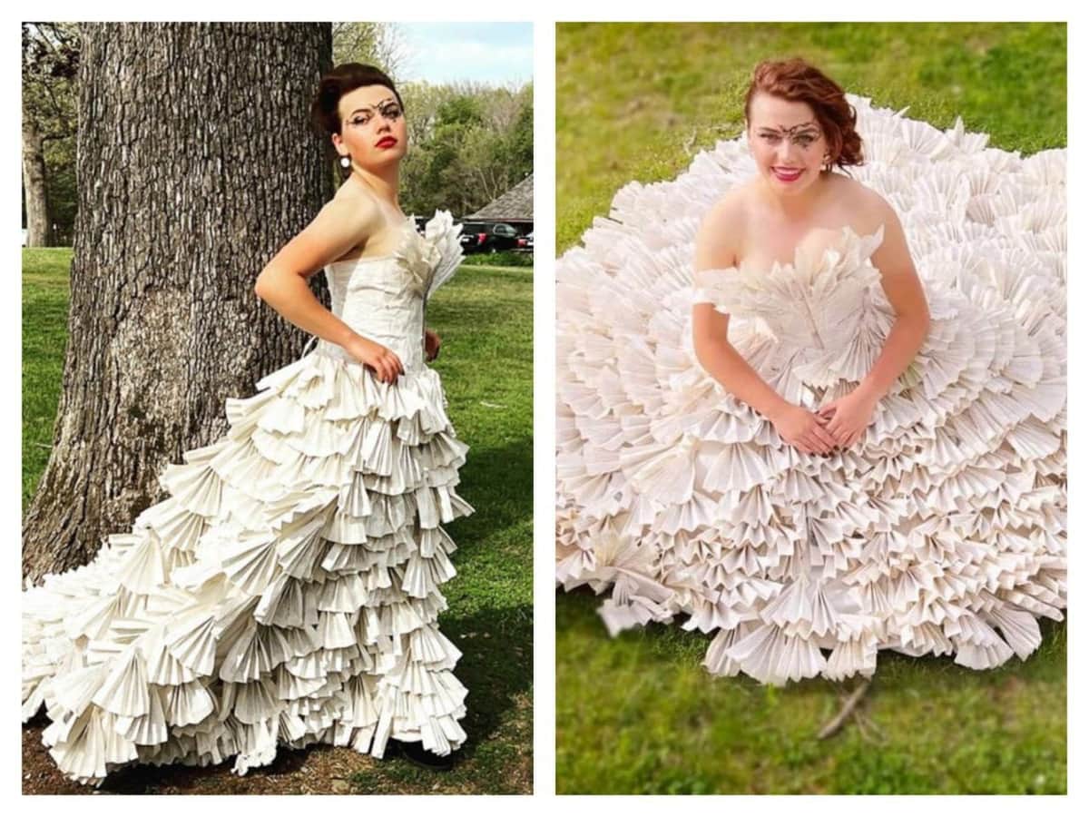 Chica se hace viral al diseñar su vestido de graduación con las páginas de viejos libros de ‘Harry Potter’