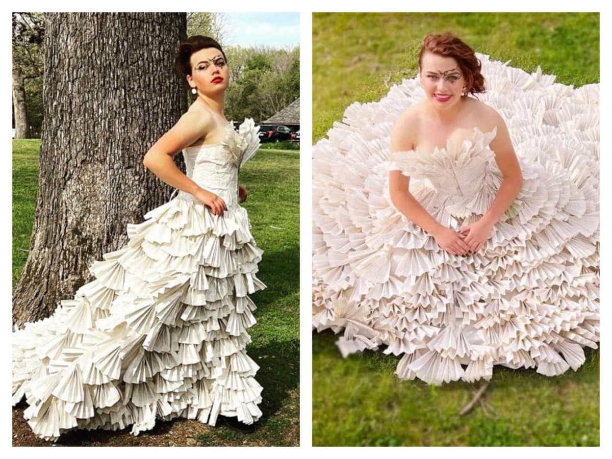 Chica se hace viral al diseñar su vestido de graduación con las páginas de viejos libros de ‘Harry Potter’