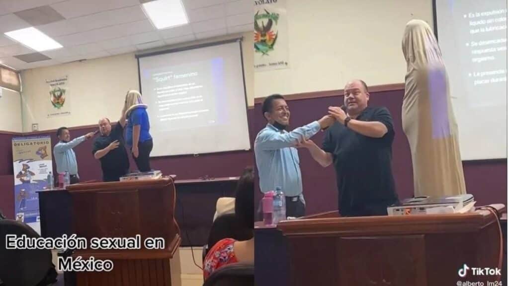 VIDEO: profesor de México viste a alumno de 'condón' en una clase de educación sexual