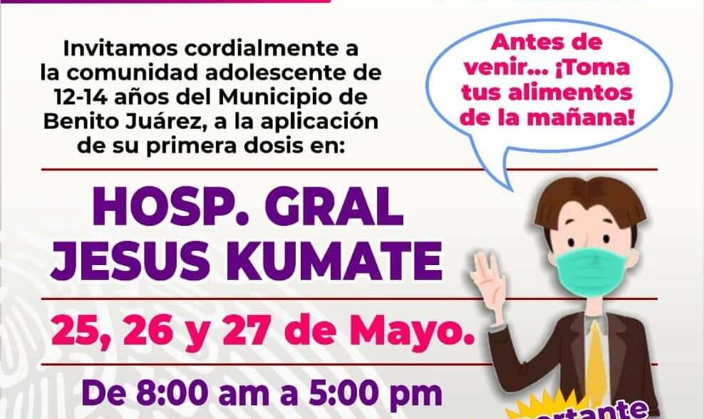 Extienden jornada de vacunación para adolescentes de 12 a 14 años en Cancún