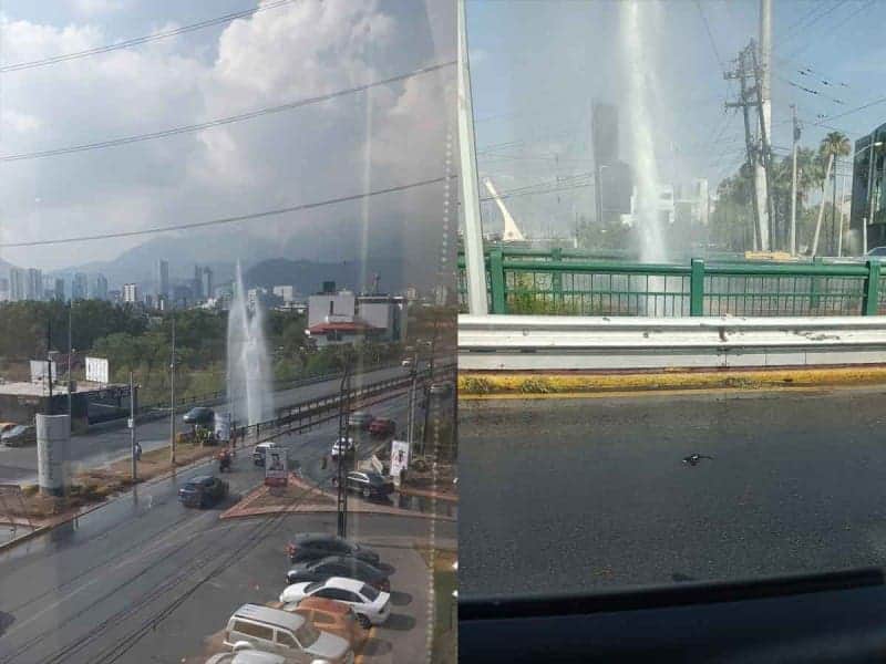 Reportan mega fuga de agua en Nuevo León, en plena crisis
