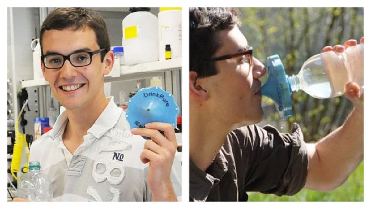 Joven crea un filtro que se adapta a cualquier botella y purifica el agua al instante