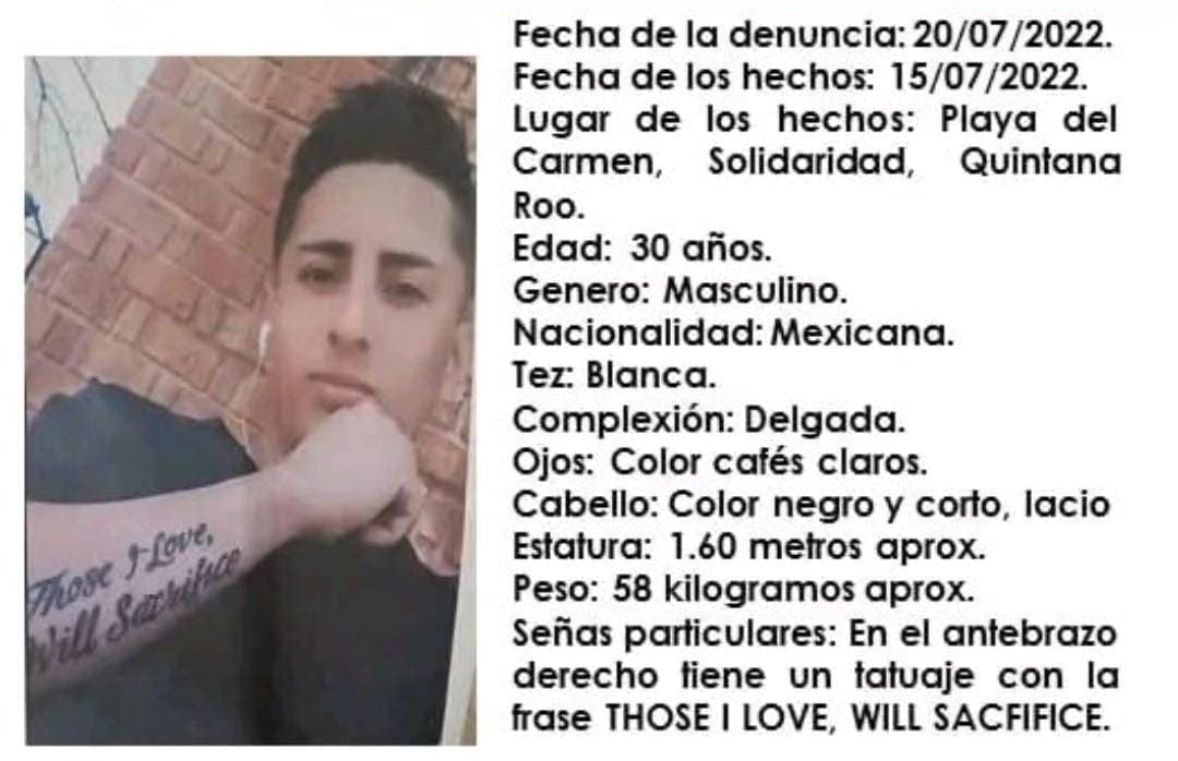 Buscan a Giovanni Maxwell, desaparecido en Playa del Carmen el 15 de julio