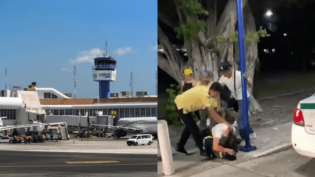 VIDEO: Taxistas se agarran a golpes por un pasaje en el Aeropuerto Internacional de Cancún