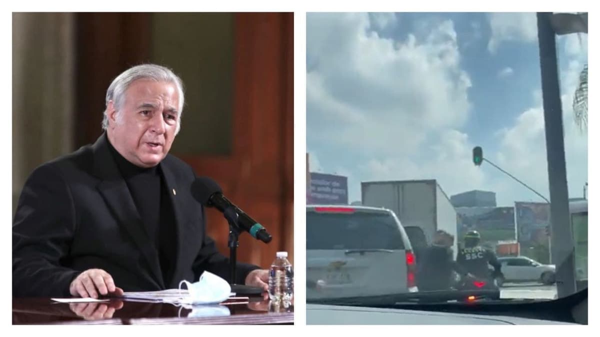 Video: Miguel Torruco, secretario de Turismo, se sube a moto sin casco para evitar bloqueos en CDMX