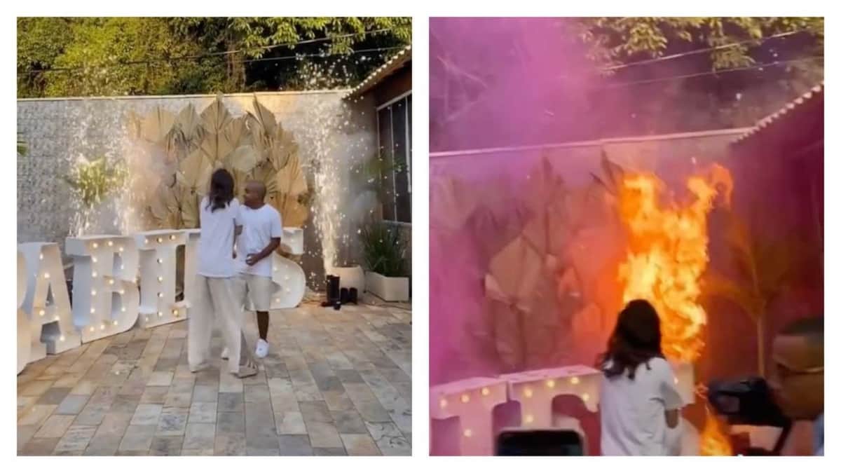 Video: Pareja hace una revelación de sexo de sus bebés y termina incendiándose