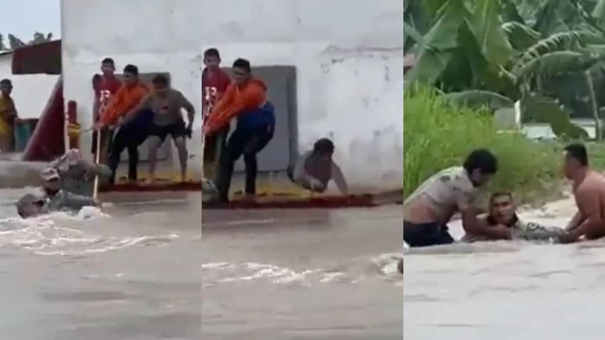 VIDEO: Hombre salva a elemento de Guardia Nacional de ser arrastrado por la corriente